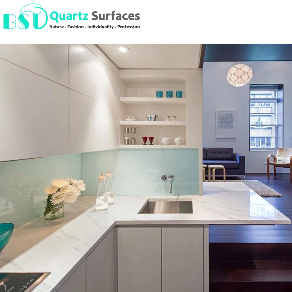 Artificial White Veined Quartz Stone Kitchen Bench Tops